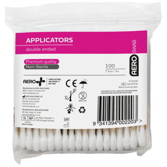 AEROSWAB 7.5cm Bamboo Double End Applicators - Bag of 100