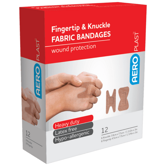 AEROPLAST Premium Fabric Fingertip & Knuckle Dressings - Box of 12