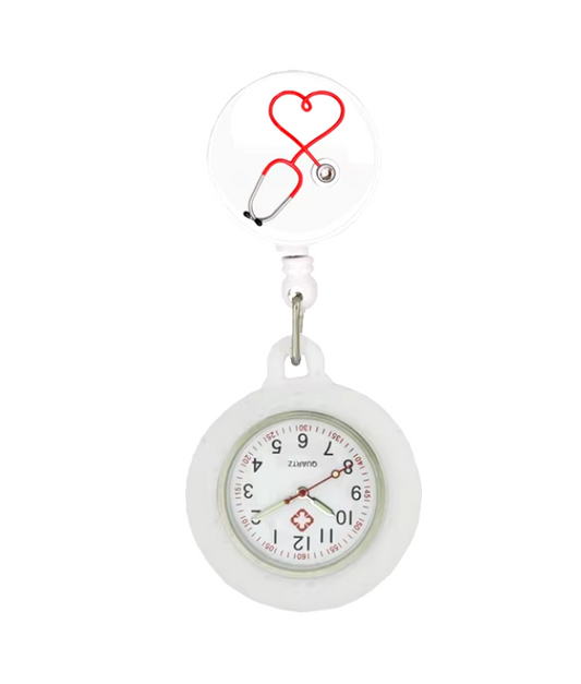 Retractable Nurses Fob Watch - White