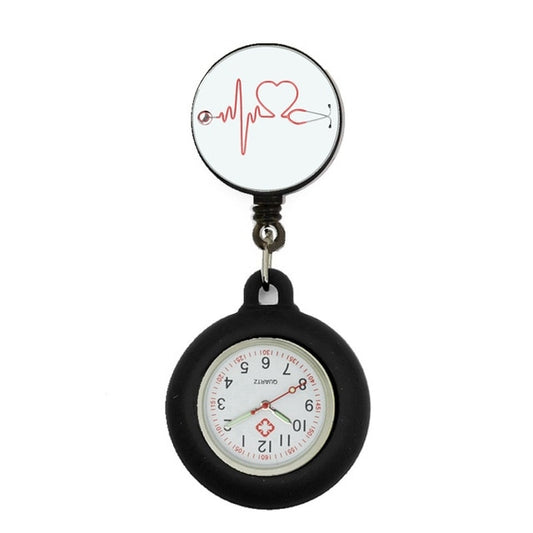 Retractable Nurses Fob Watch - Black Heart Beat
