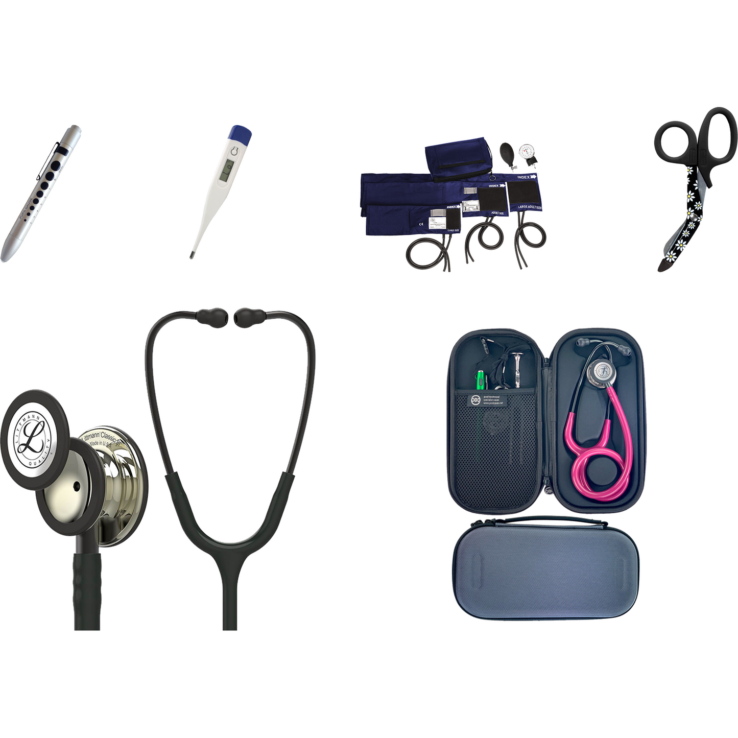 Advanced Nurses Kit - Littmann Classic III Stethoscope 5861, 5864 Or 5863 Sphyg, Thermometer, Scissors and More!